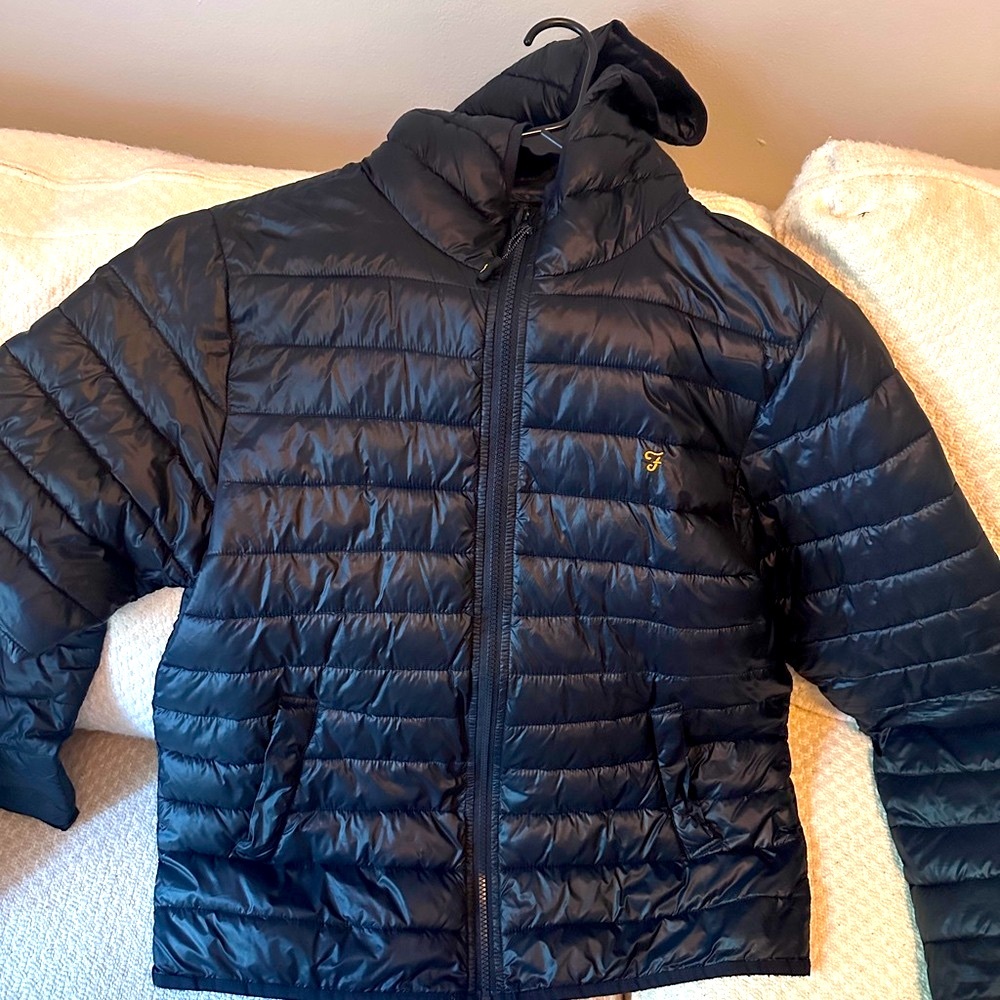 Farah Dark Blue Puffer Jacket with Yellow Accent